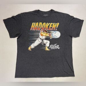 Street Fighter Ryu Hadoken Graphic T-shirt Men Large Gray Short Sleeve